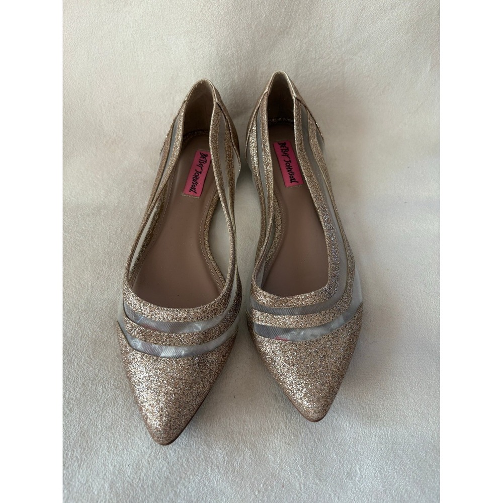 Betsey Johnson Flats Women 8 Rose Gold Glitter Mesh Pointed‎ Toe Dress Shoes